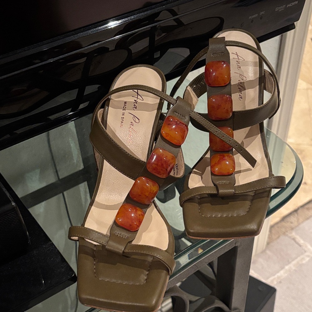 Alma Palma Olive Sandals with Amber Accents
